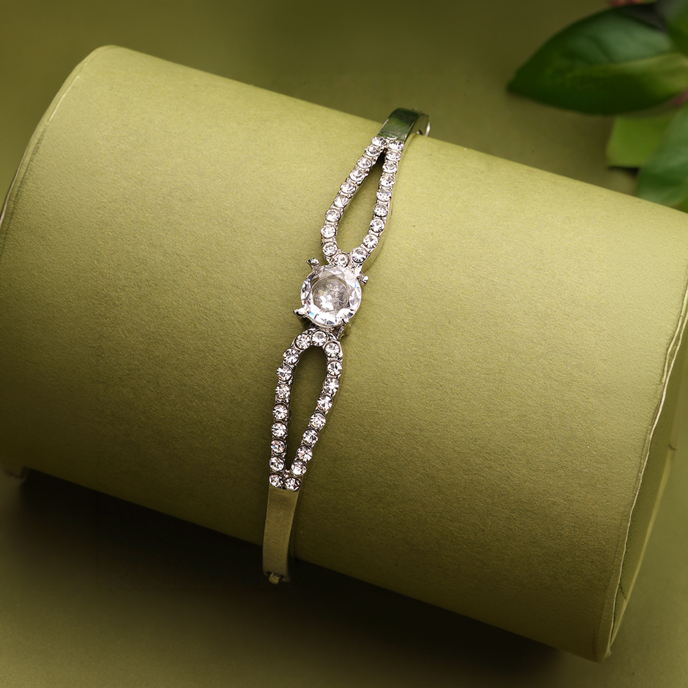 Zeneme Studded Openwork Cuff Bracelet (Silver)