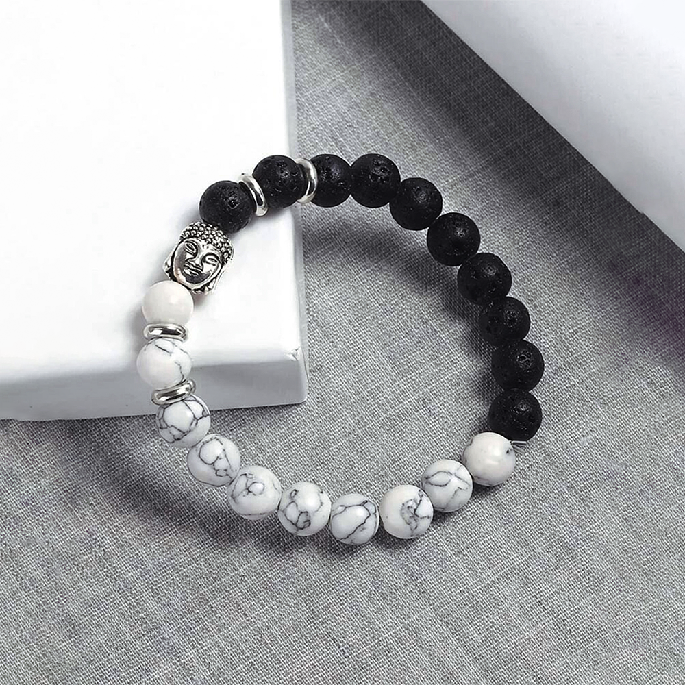 Yellow Chimes Reiki Meditation Healing Charm Elasticated Bracelet (Black, White)