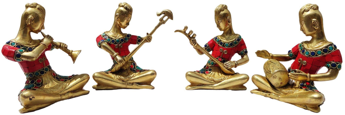 Brass Rajasthani Musical Set Of 4 Pc Statue