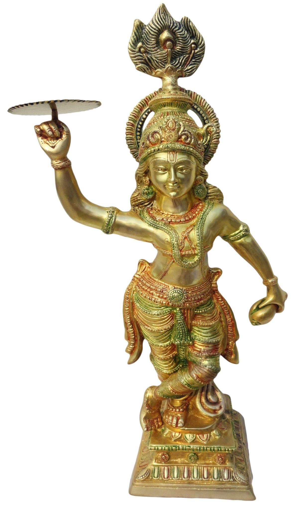 Brass Krishan Ji With Chakra God Idol Statue