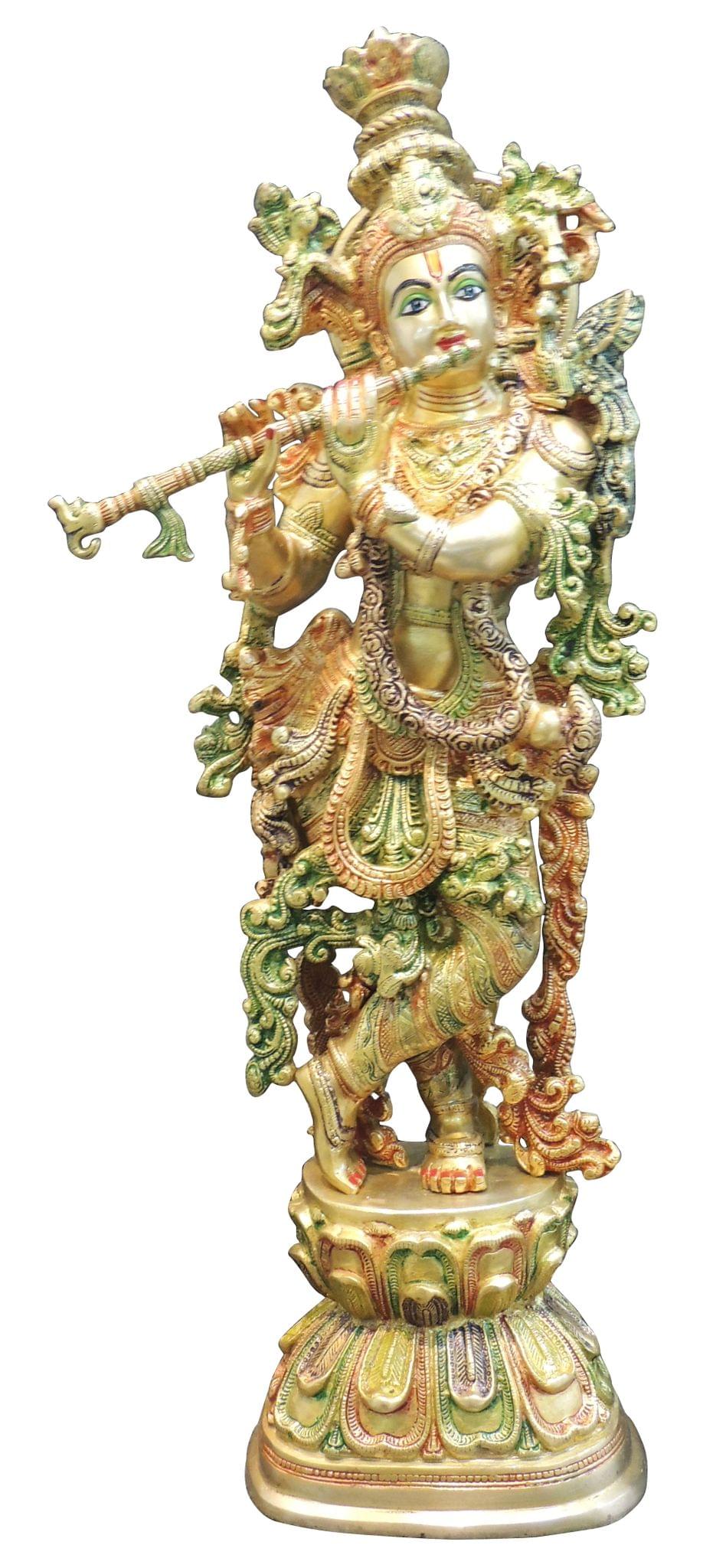 Brass Krishna God Idol Statue