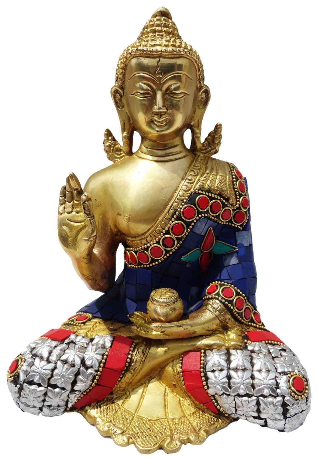 Brass Buddha Statue with Stonework