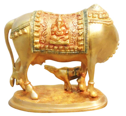 Brass Cow With Calf Statue