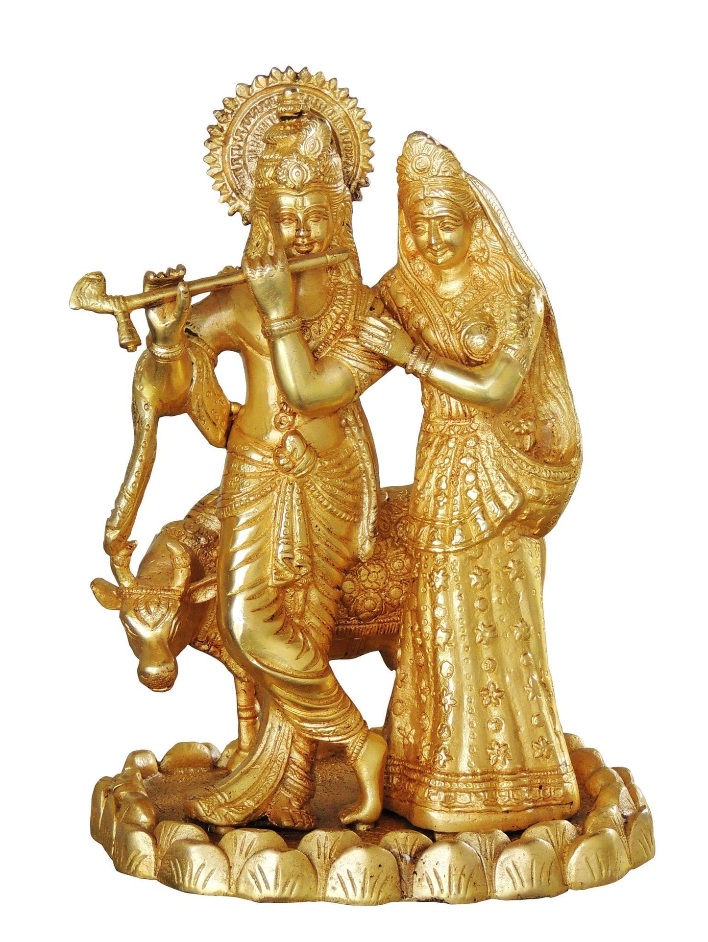 Brass Radha Krishan Pair With Cow Statue