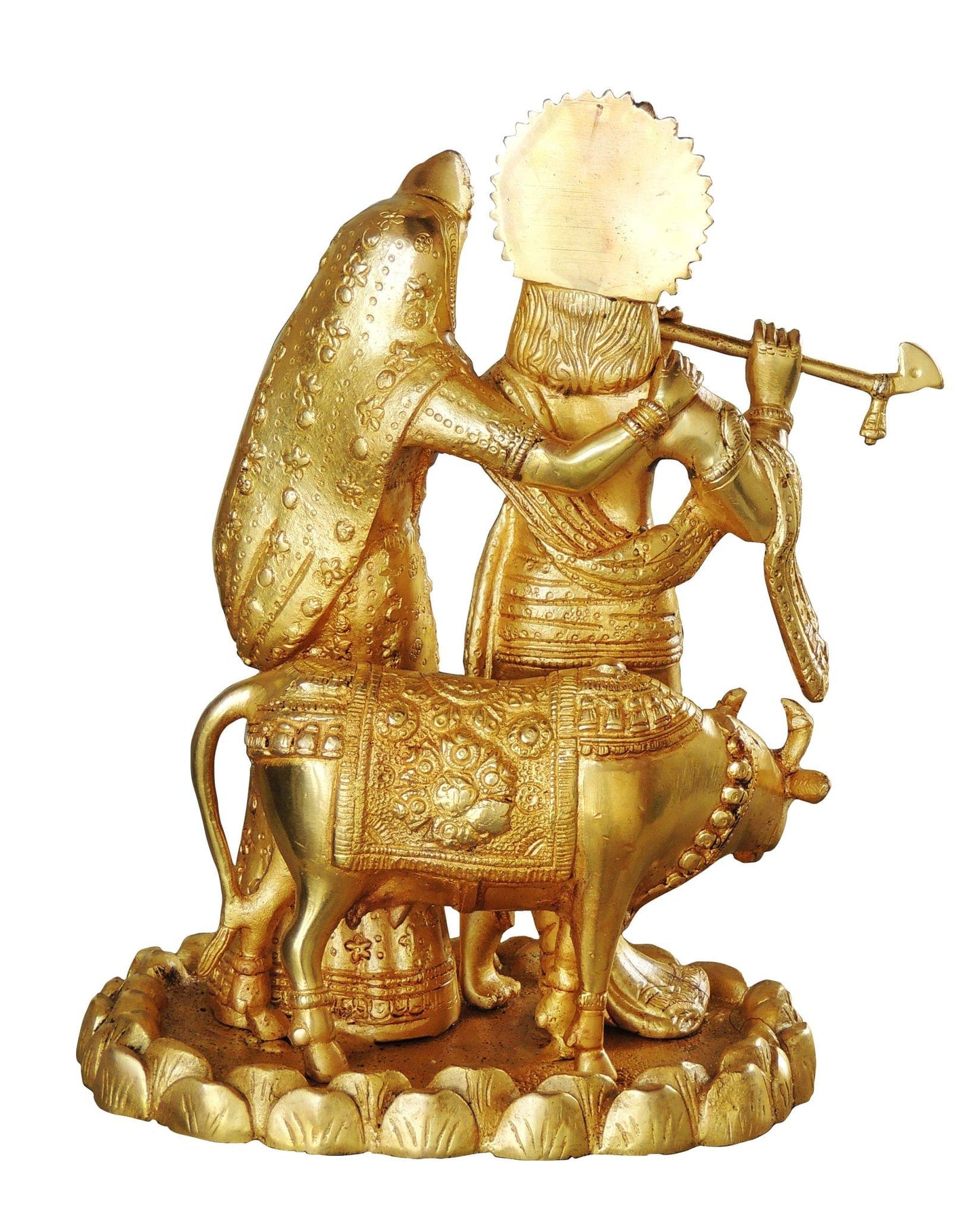 Brass Radha Krishan Pair With Cow Statue