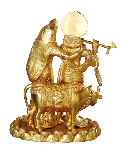 Brass Radha Krishan Pair With Cow Statue