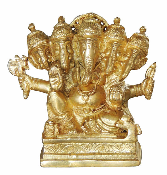 Brass Panchmukhi Ganesh Ji God Statue