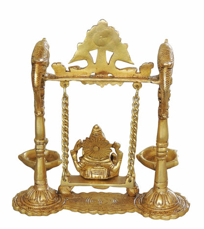 Brass Ganesh Jhula with Parrot and Deepak