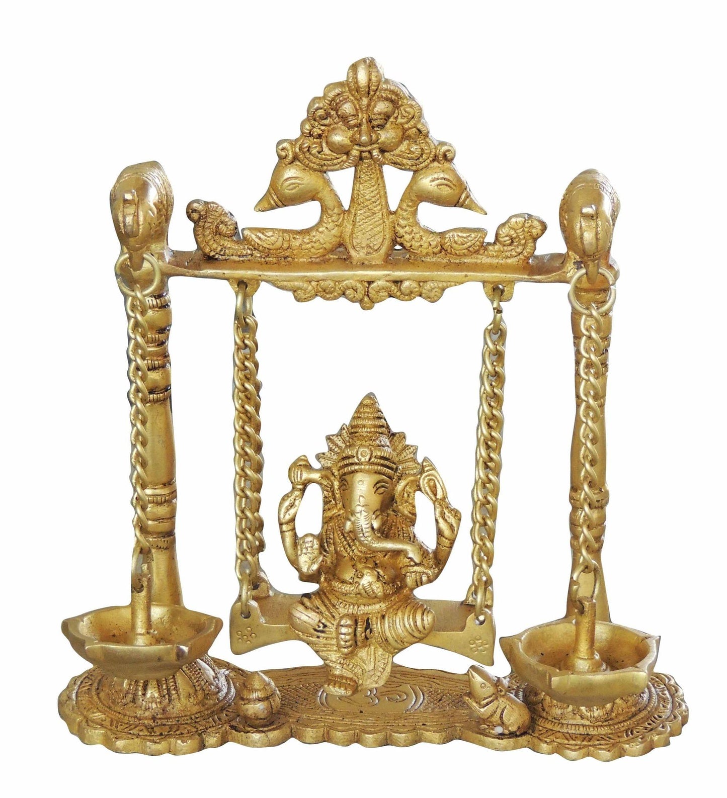 Brass Ganesh Jhula with Parrot and Deepak