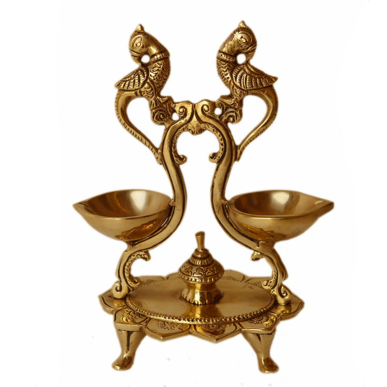 Brass Peacock Diya Oil Lamp 2 Wicks