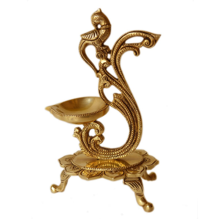 Brass Peacock Diya Oil Lamp 1 Wick