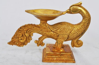 Brass Peacock Diya Oil Lamp 1 Wick