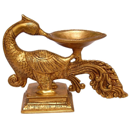 Brass Peacock Diya Oil Lamp 1 Wick