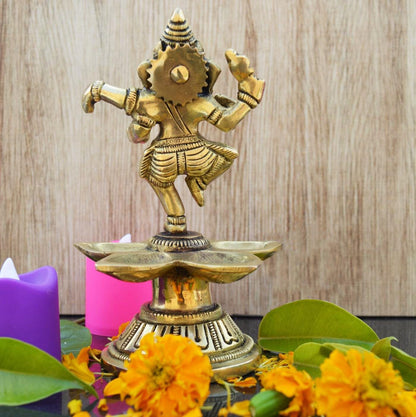 Brass Dancing Ganesha Oil Lamp Deepak