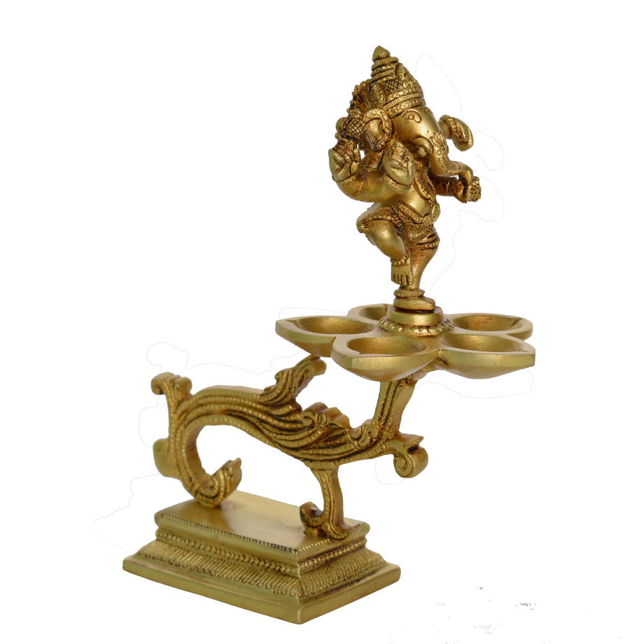 Brass Ganesha Oil Lamp 5 Wicks