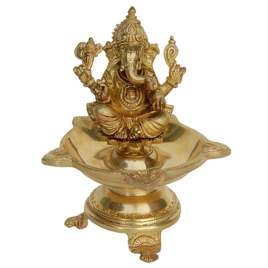 Brass Ganesha Oil Lamp Deepak 6 Wicks