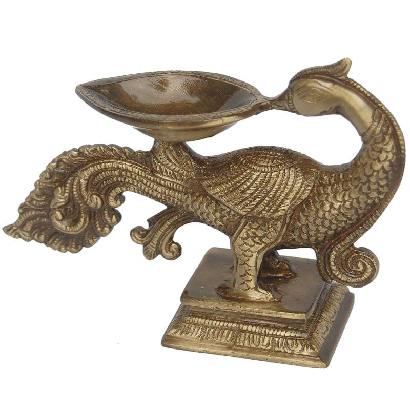 Brass Peacock Diya Deepak Lamp 1 Wicks