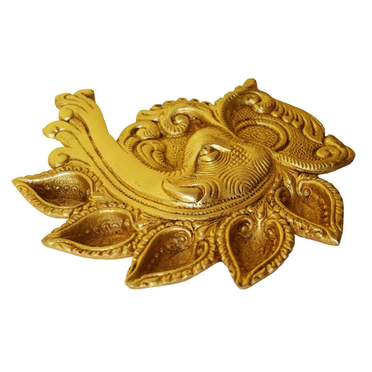 Brass Elephant Conch Shape Deepak 5 Wicks