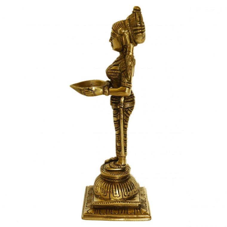 Brass Deepak With Lakshmi Statue