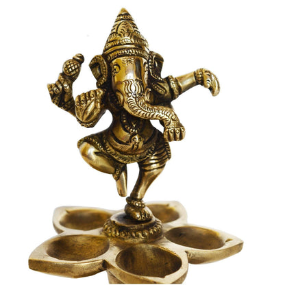 Brass Dancing Ganesh Lamp Deepak 5 Wicks