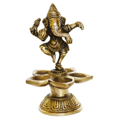 Brass Dancing Ganesh Lamp Deepak 5 Wicks