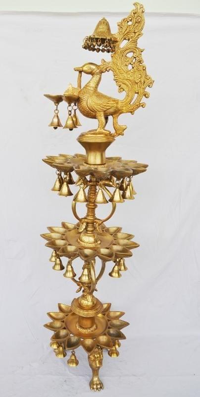 Brass Peacock Shape 3 Floor Oil Lamp