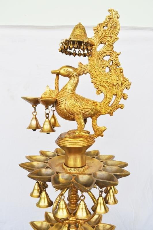 Brass Peacock Shape 3 Floor Oil Lamp