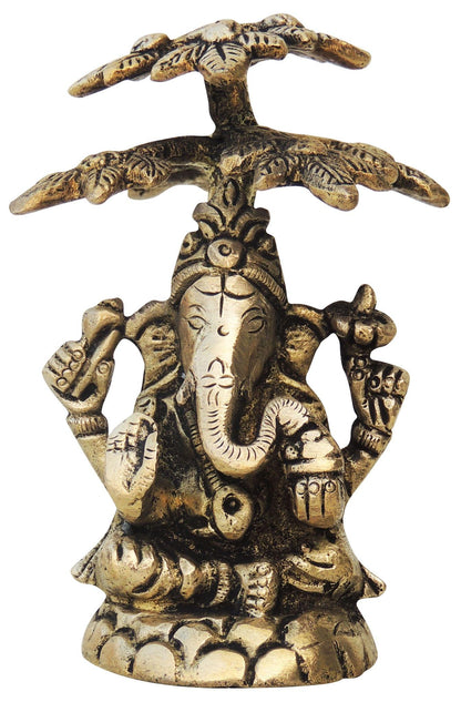 Brass Ganesh On Tree Statue