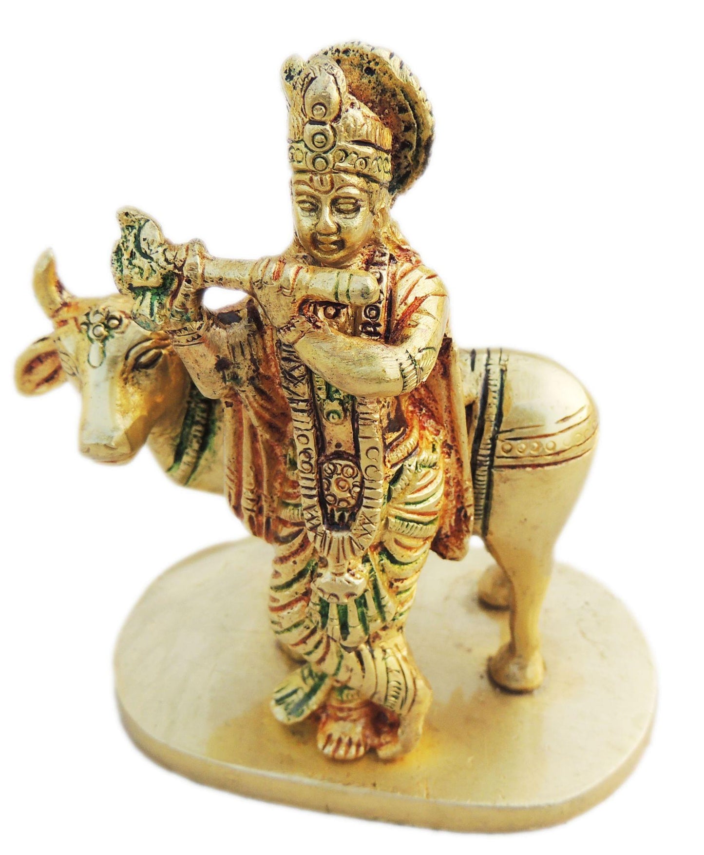 Brass Cow Krishna Statue