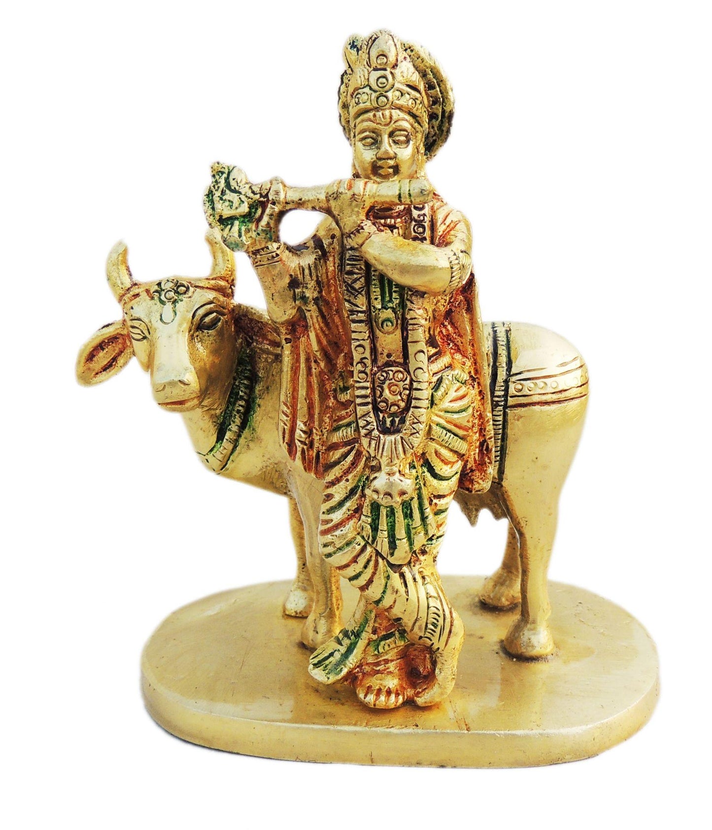 Brass Cow Krishna Statue