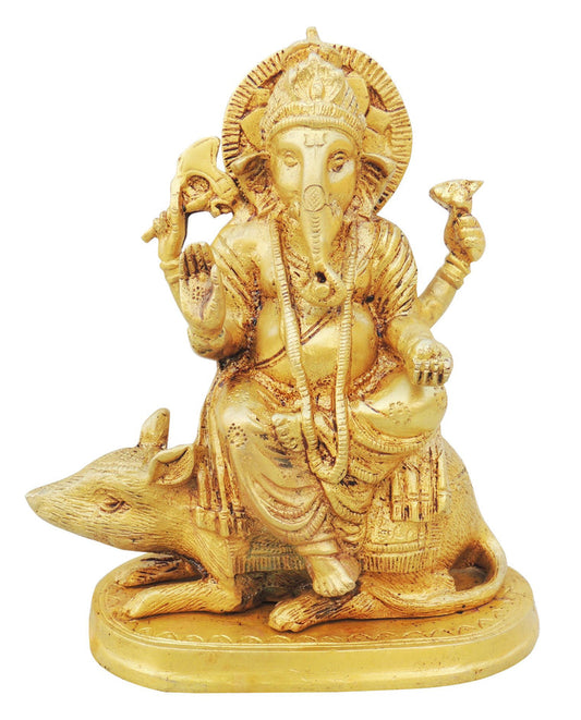 Brass Ganesh Statue Sitting On Rat