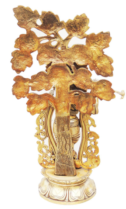 Brass Krishna Statue with Tree