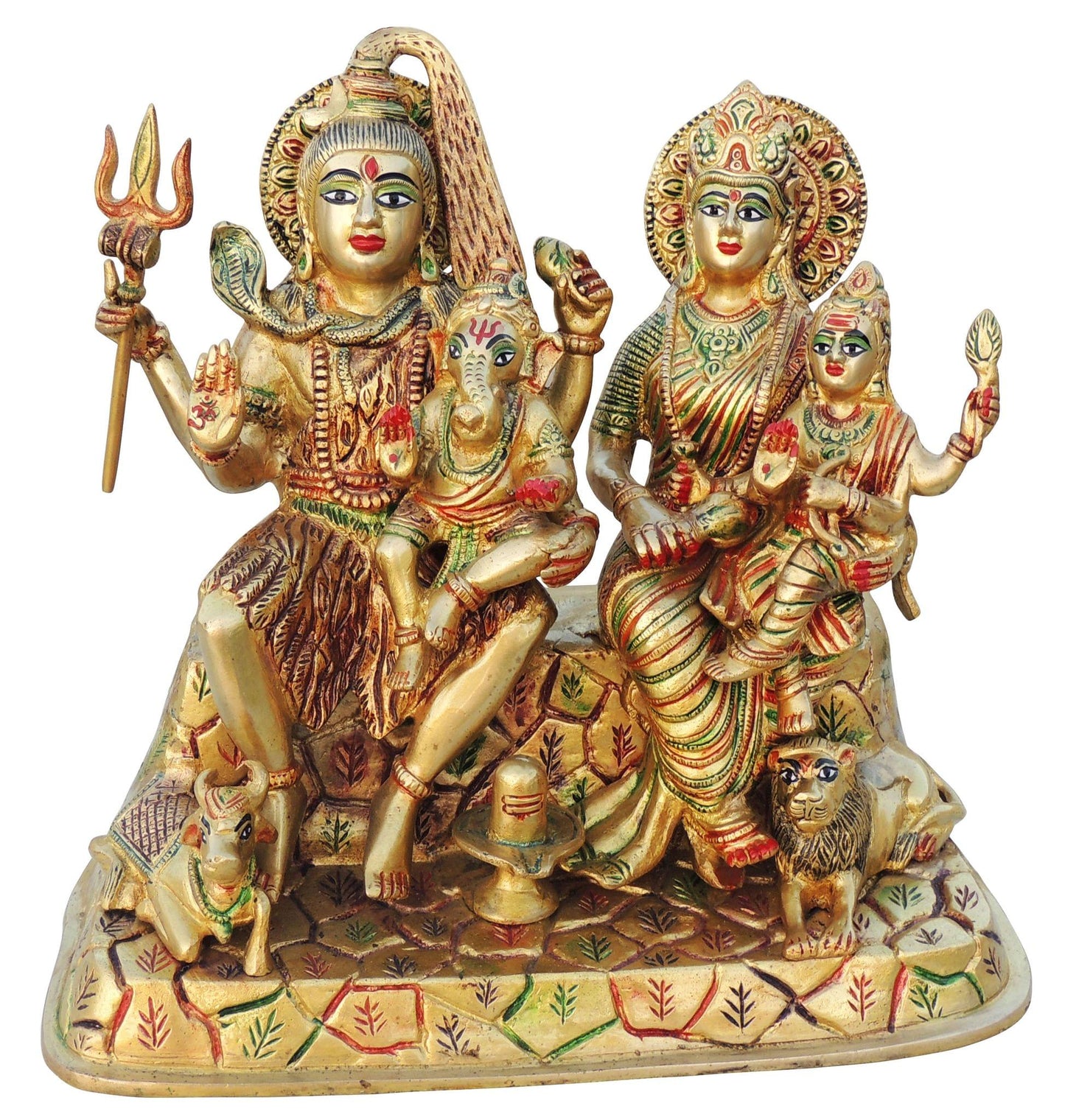 Brass Shiv Parivaar On Hill Colour Idol Statue