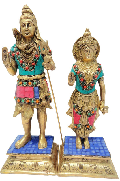 Brass Shiv Parvati Pair God Idol Statue