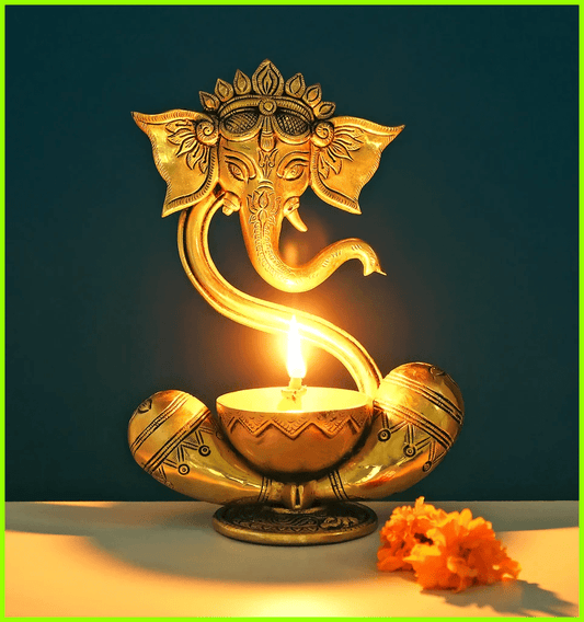 Brass Table Decor Deepak With Ganesh Ji