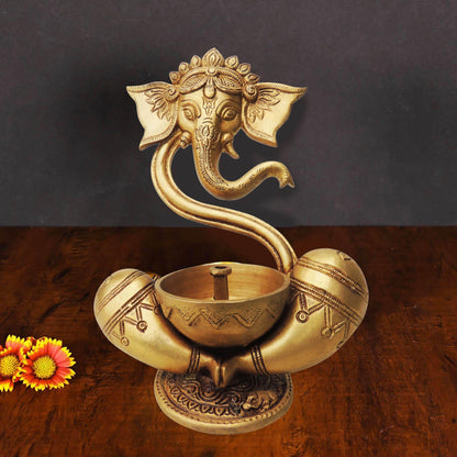 Brass Table Decor Deepak With Ganesh Ji