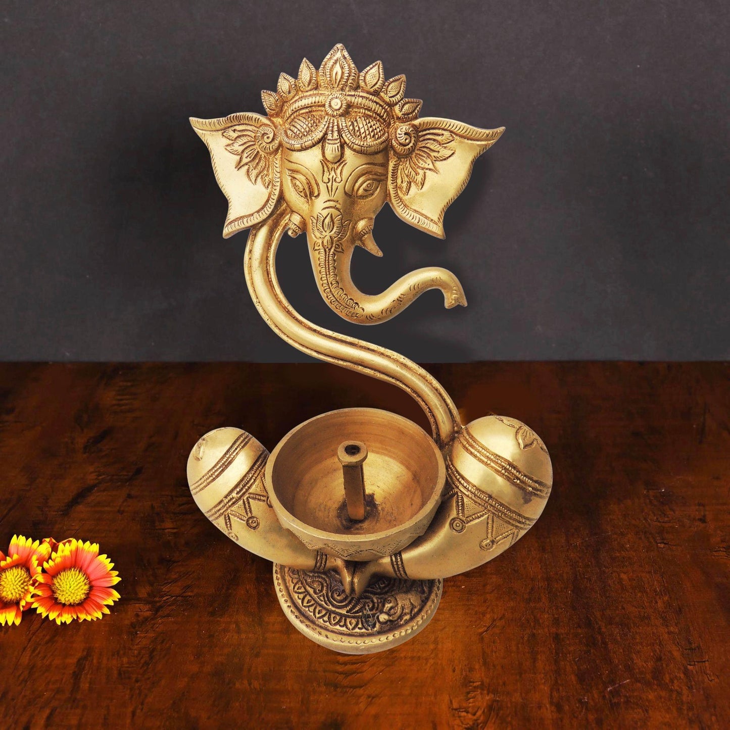 Brass Table Decor Deepak With Ganesh Ji