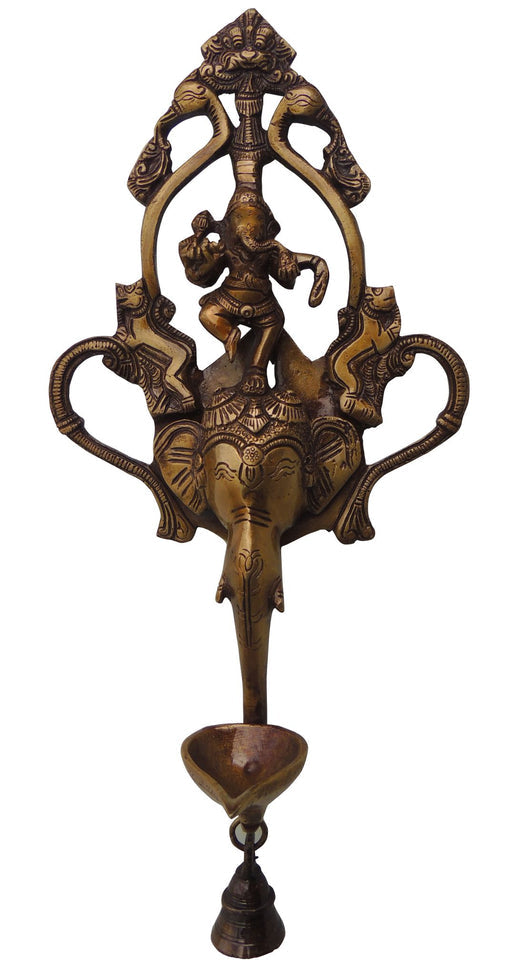 Brass Wall Hanging Ganesh With Deepak God Idol