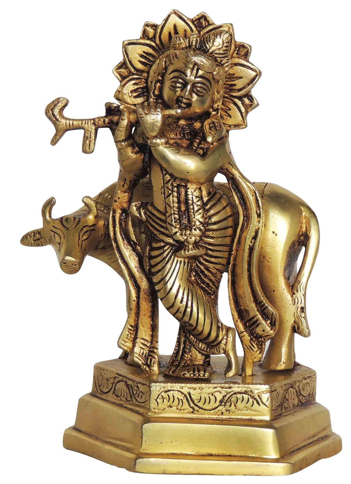 Brass Cow Krishna God Idol Statue