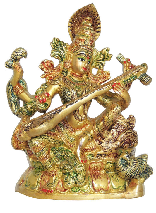 Brass Saraswati Color Idol Statue