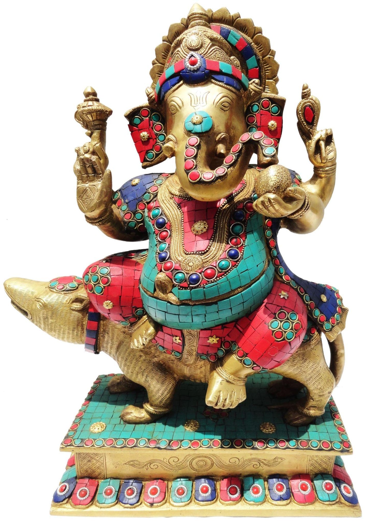 Brass Ganesh Ji Sitting On Rat Statue