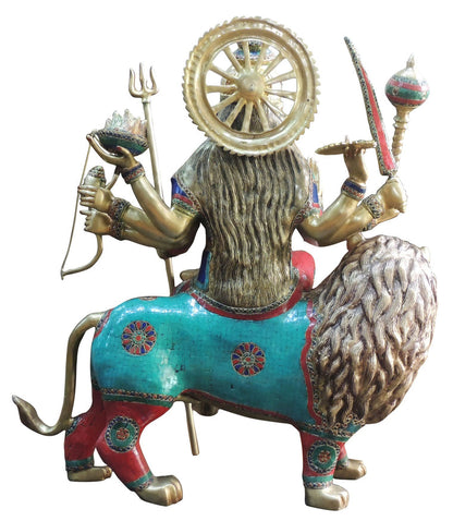 Brass Durga Stone Finish With Lacquer Statue