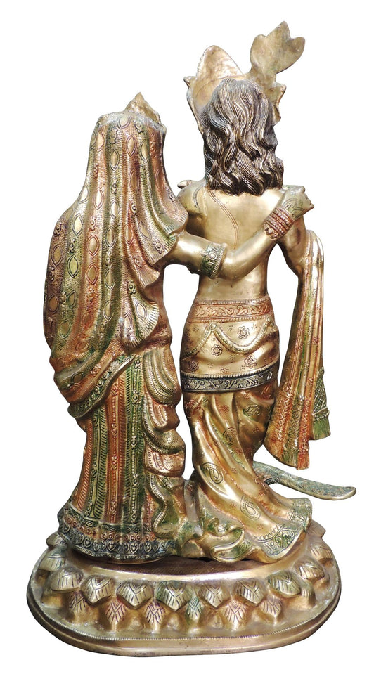 Brass Radha Krishna On One Base Idol Statue