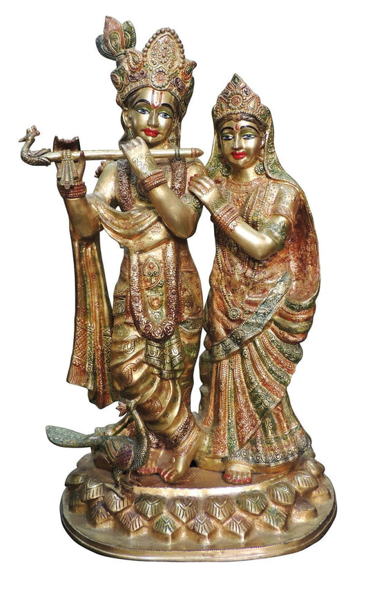 Brass Radha Krishna On One Base Idol Statue