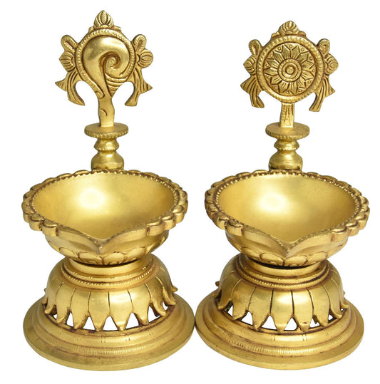 Brass Shankh Chakra Deepak Oil Lamp