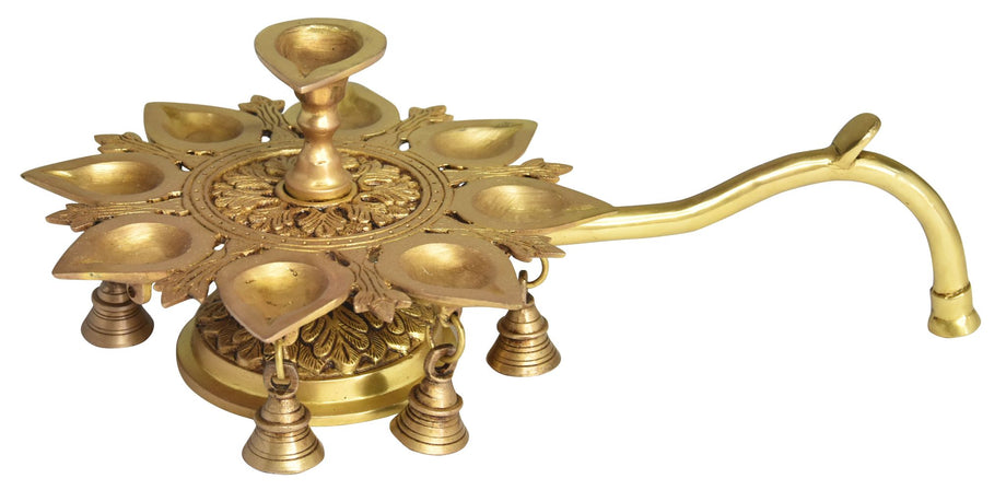 Brass Table 9 Wicks Deepak Oil Lamp