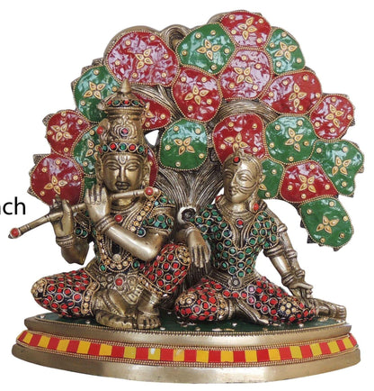 Brass Radha Krishna with Tree Statue