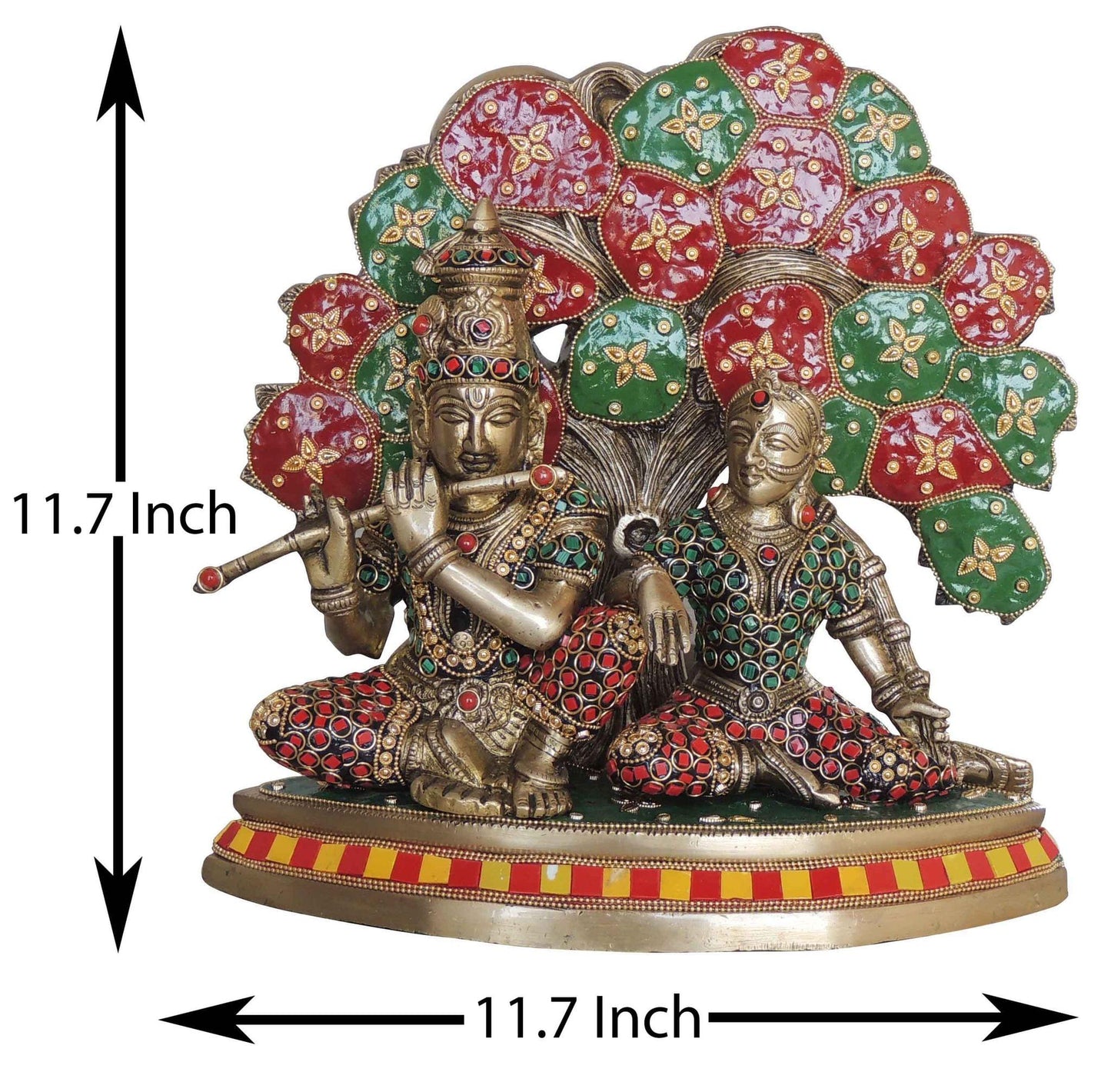 Brass Radha Krishna with Tree Statue