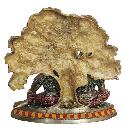 Brass Radha Krishna with Tree Statue