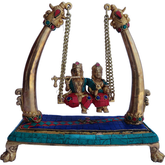 Brass Radha Krishna Jhula Stone God Statue